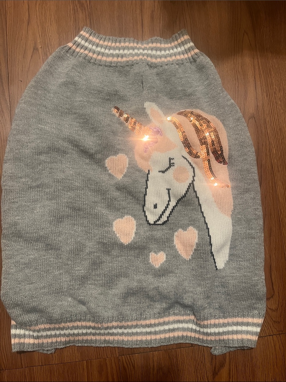Gray Unicorn Sequin Knit Sweater Skirt - Pink Accents